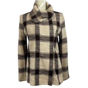 LRL Ralph Lauren Womens Size Small Plaid Cardigan Brown Tan Cotton Single Button